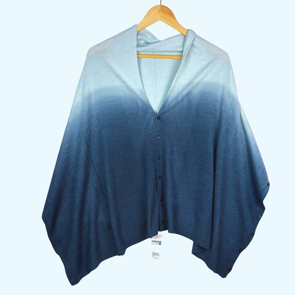 Cruise Club Women Ombre Cardigan Shawl OS Blue Convertible Multiway Wrap Travel